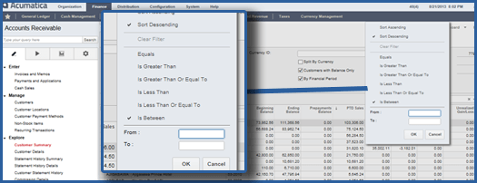 Acumatica Cloud ERP Features: Parametric Filtering | Advanced Filtering & Navigation