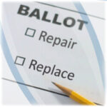 Ballot with choices to repair or replace and a pencil.