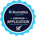 Acumatica ERP award badge for certified application.