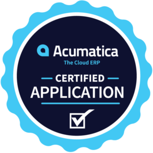 Acumatica ERP award badge for certified application.