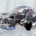Illustration of an exploded view diagram of a car.