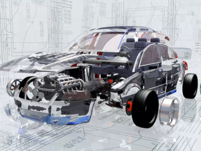 Illustration of an exploded view diagram of a car.