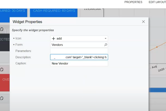 Linking in the Acumatica Widget Property Box