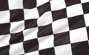 Black and white checkered racing flag.