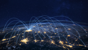 Image of interconnected global locations, symbolizing the streamlined distribution planning and improved demand forecasting enabled by Acumatica's DRP.